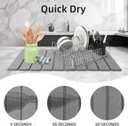 Stone Dish Drying Mat,24"(L)×16"(W) - Fast-Drying, Collapsible Kitchen Counter Mat for Dishes, Cups & Bottles with Sanding Tool + Placemat, Dark gray