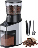 Burr Coffee Grinder Electric, Coffee Bean Grinder with 60 Adjustable Grind Settings for Home Use, Espresso Grinder with 60s Precision Timer & 1-8 Cup, Anti-static, Stainless Steel, Black(updated)