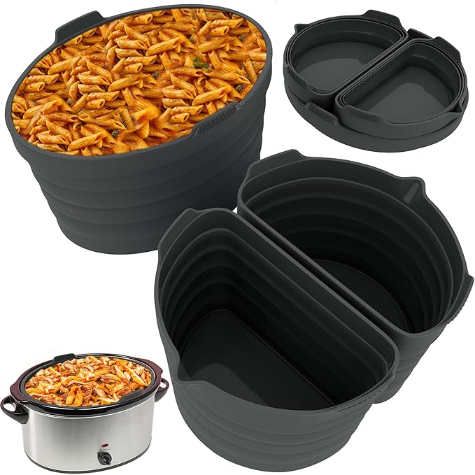 PREMIUM QUALITY: Tasmai 3 Pack, Crock pot liners, 4-8 Quart Slow Cooker Liners, Reusable Silicone crockpot liner, Crockpot liner, Crock pot divider, Crockpot divider insert (4-4.5 Quart (Gray))