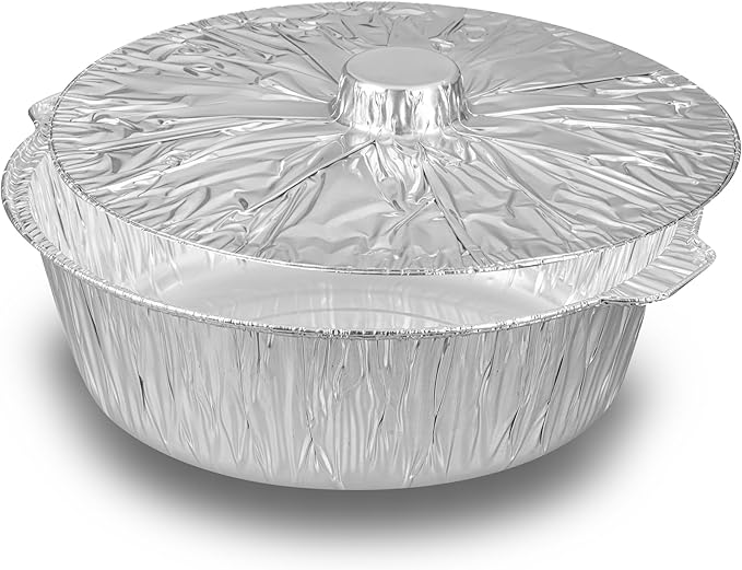 Foil Lux 8.5 Quart Pans And Lids, 10 Disposable Pots With Lids - Oven-Ready, Stove Compatible, Aluminum Foil Baking Pans, Freezable, For Outdoor Camping, Vacation, Picnic, And More - Restaurantware