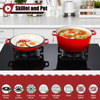 P&P CHEF 5Qt Dutch Oven Pot for Bread Baking (Red), 2 In 1 Round Cast Iron Dutch Oven with Lid Set, Skillet & Pot for Roasting Braising Stewing Frying Simmering, Multi Stoves & Oven Safe