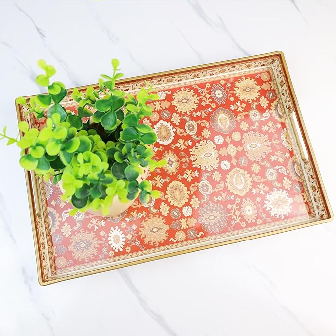 Spsyrine Serving Tray, Plastic Rectangular Coffee Table Tray with Handles, Modern Decorative Tray for Living Room, Ottoman, Home Decor, 15.6” X 10.2"