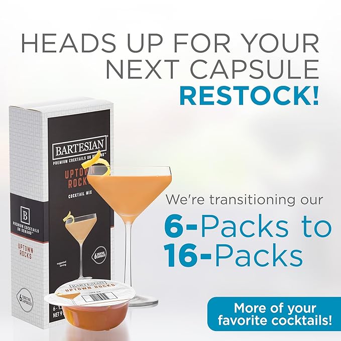 Bartesian Uptown Rocks Cocktail Capsules, Pack of 6 for Bartesian Premium Cocktail Maker (55356)
