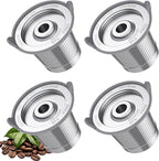ComfortGrip™ Reusable K Cups – 4-Pack Stainless Steel Coffee Pods with Anti-Scald Silicone Lid, BPA-Free, Easy-Clean Filter – Compatible with Keurig 1.0 Only (Not for 2.0)