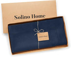 Solino Home Navy Linen Tablecloth 52 x 52 Inch - 100% Pure Linen Square Table Throw - Classic Hemstitch, Machine Washable Table Cloth for Summer, Fall, Autumn