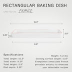 Made In Cookware - Rectangular Baking Dish - Red Rim - Hand Crafted Porcelain - Professional Bakeware - Made in France