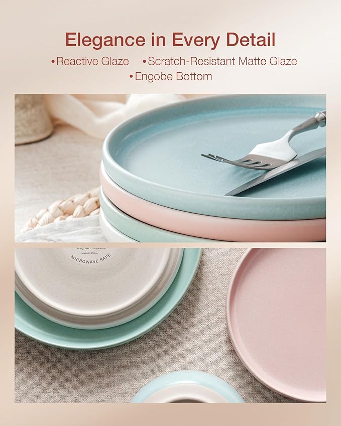 Famiware Milkyway Plates and Bowls Sets, 12 Pieces Dinnerware Sets, Reactive Glaze Dish Set, Stoneware Dishes Set for 4, Matte Multi-color