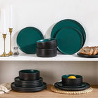 GZG Ceramic Dinner Plates Set of 4,10 Inch Stoneware plate Set,Microwave and Dishwasher Safe Kitchen Utensils,Stackable,Scratch Resistant (Dark Green)