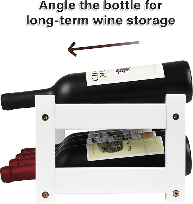 VASMIA Wine Rack, 2-Tier Bamboo Wine Racks Countertop Cabinet Wine Holder Wine Storage Shelf for Pantry Kitchen Bar, White