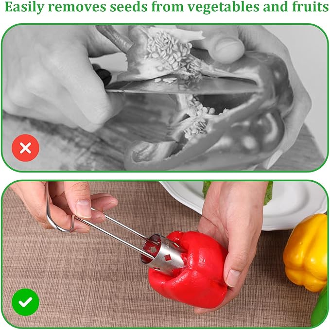 Red Bell Pepper Seed Corer,T Shaped Vegetable and Fruit Corer Remover Stainless Steel Pepper Seed Corers Remover Practical Kitchen Gadget for Peppers,Tomato,Apple Corers Tool