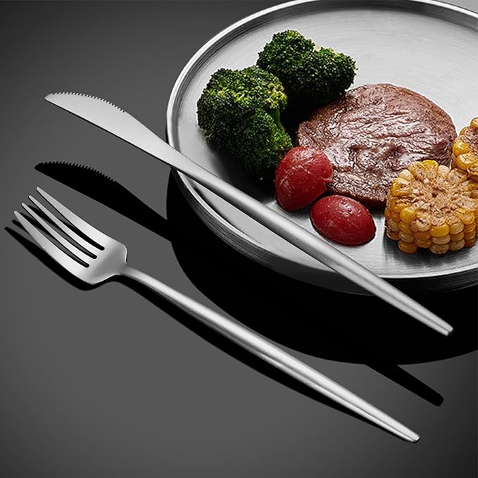 40 Pieces Silverware Set, Stainless Steel Flatware Set for 8, Satin Finish Spoons and Forks Silverware Set, Silver Cutlery Utensils Set, Dishwasher Safe