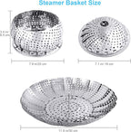 Large Veggie Vegetable Steamer Basket, Folding Steaming Basket, Collapsible Metal Stainless Steel Steamer Basket Insert, for Cooking Food, Expandable Fit Various Size Pot(7.1" to 11.8") YLYL