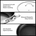 14 Inch Paella Pan with Lid, Ceramic Nonstick & Stainless Steel Induction Ready, 12-Serving Large Skillet, Oven Safe 550°F for Paella, Searing, Frying (Family Gathering & Outdoor Cooking)