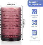 MOLIGOU 6 Pcs Embossed Drinking Glasses, 15oz Vintage Highball Glasses, Beaded Glass Drinking Cups (Purple)