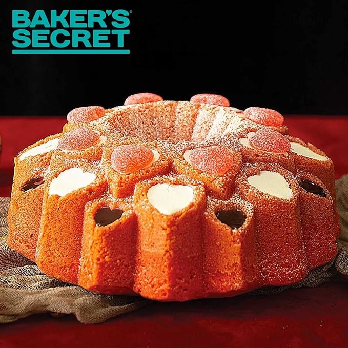 Baker's Secret Nonstick Fluted Cake Pan, Perfect for Fluted Cakes, Die Cast Aluminum Cake Pans, 2 Layers Non-stick Coating For Easy Release, Fluted Cake Pans - (Amour)