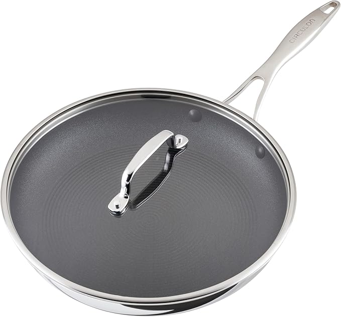 Circulon C1 Series Clad Stainless Steel with ScratchDefense Technology Cookware Nonstick Induction Frying Pans/Skillets with Lids, Metal Utensil Safe, 6 Piece Set - Polished Stainless Steel