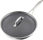 Circulon C1 Series Clad Stainless Steel with ScratchDefense Technology Cookware Nonstick Induction Frying Pan/Skillet with Lid, Metal Utensil Safe, 12.5 Inch Fry Pan - Polished Stainless Steel