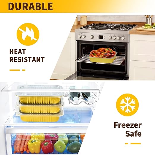 20 Pack 5 LB Aluminum Foil Pans, Heavy Duty, 11"8"2" Aluminum Food Containers with Lids for Baking, Meal Prep, Freezer, Heating and Takeout