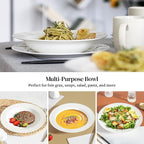 DOWAN Soup and Pasta Bowls Set of 4, White Porcelain Wide Rim Salad Plates, 20 Ounces, Microwave & Dishwasher Safe
