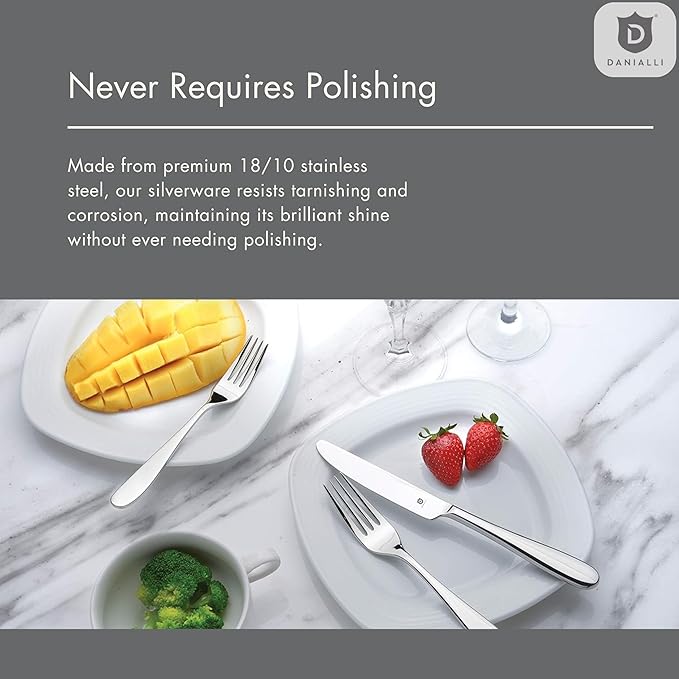 Silverware Set for 24 – 18/10 Stainless Steel Flatware, Mirror Finish, Dishwasher Safe, Durable and Elegant, Rust Resistant, Perfect for Entertaining (120-Piece Set, Fidenza)