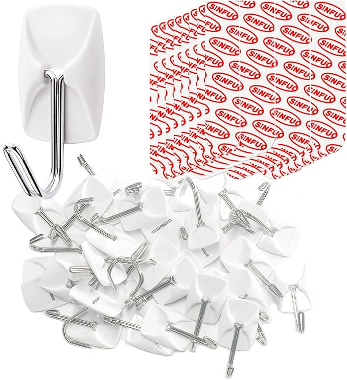 Wire Hooks for Wall Small 32 Hooks, Heavy Duty Wall Hooks with 32 Strips, Damage Free Adhesive Hooks for Key Holder, Coat, Door, Shower Hanging
