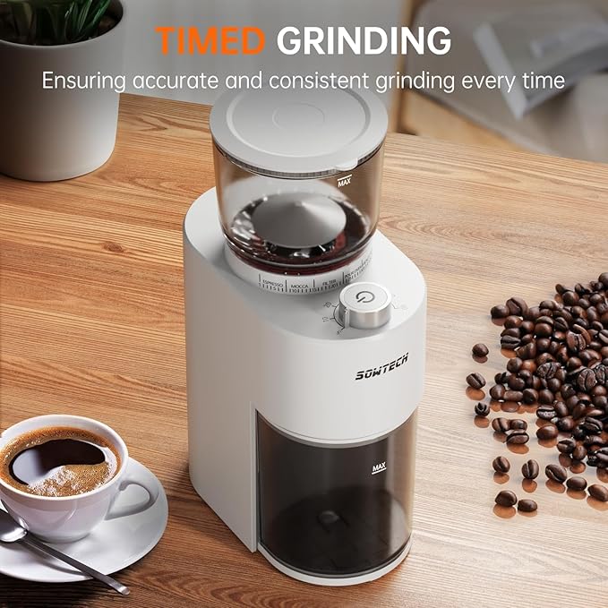 Conical Burr Coffee Grinder, Adjustable Burr Mill with 38 Precise Grind Setting, precision timer, for Espresso/Drip/Pour Over/Cold Brew/French Press Coffee Maker(Beige)