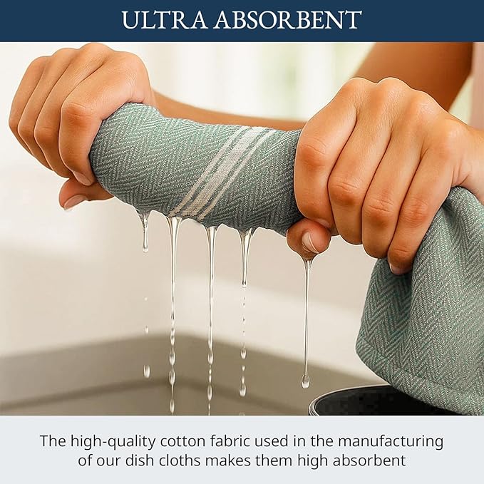 LANE LINEN Kitchen Towels Set - 100% Pure Cotton Dish Towels for Kitchen, Super Absorbent Kitchen Hand Towel, Tea Towels, Soft & Durable Dish Cloths, Pack of 12 – 14”x25”, Olive