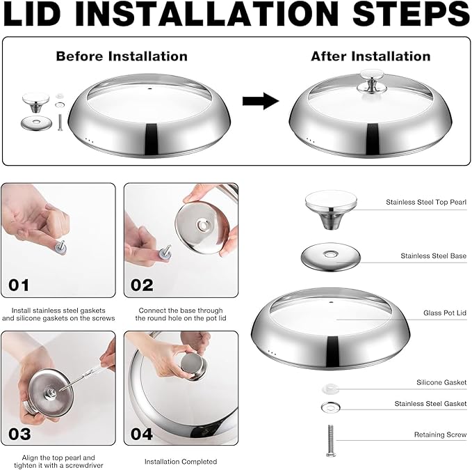 DELARLO 14 inch Paella Pan With Lid Tri-Ply Large Frying Pan Stainless Steel,Induction Skillets,Fast Heating Cookware,Indoors Outdoors,paelleras para 12 personas Jumbo Cooker