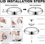 DELARLO 14 inch Paella Pan With Lid Tri-Ply Large Frying Pan Stainless Steel,Induction Skillets,Fast Heating Cookware,Indoors Outdoors,paelleras para 12 personas Jumbo Cooker