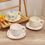 Koythin Ceramic Coffee Mug with Saucer Set, Cute Pink Big Bow Cup Unique for Office and Home, 10 oz/300 ml for Latte Tea Milk