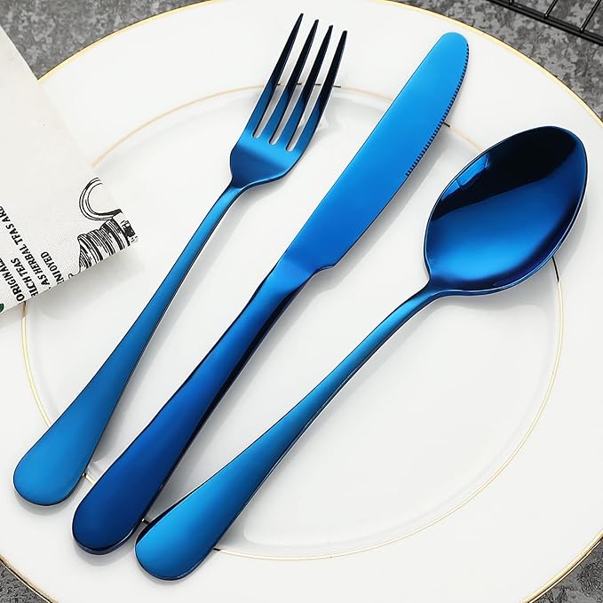 Blue Silverware Set Flatware Cutlery - 20 Pieces Stainless Steel Tableware Set Service for 4,Include Fork Knife Spoon,Mirror Polished,Dishwasher Safe
