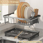 Dish Drying Rack with Detachable Drainboard – Expandable Over Sink Dish Rack, Dish Dryer Rack for Inside Sink,Countertop Dish Drainer with Utensil Holder