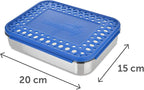 LunchBots Large Cinco Stainless Steel Lunch Container - Five Section Design Holds a Variety of Foods - Metal Bento Box - Dishwasher Safe - Stainless Lid - Blue Dots