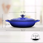 Signature Enameled Cast Iron Braiser, Non-Stick Serving Pot with Tight Fitting Lid for Perfect Roasting, Baking, Sauteing, Searing, and Pan Frying | 3.5Q (3.3L) - Indigo Blue