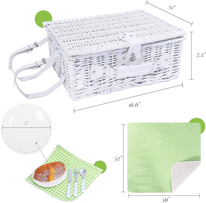 Neti Neti Wicker Picnic Basket for 4 with Insulated Cooler & Waterproof Blanket - Handwoven Luxury Outdoor Set with Ceramic Plates, Perfect for Beach, Camping & Romantic Getaways