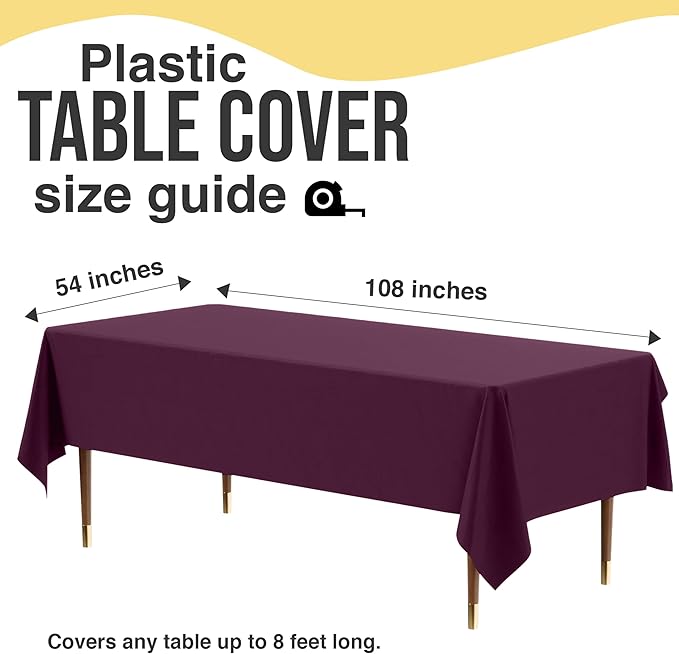 Exquisite 66% Thicker Premium Plastic Table Cloth Rectangle Table Cover 0.5 Mil 12 Pack Plum Table Cloth 54 Inch x 108 Inch Disposable Tablecloth Won't Tear Easily Like Cheap Thin Brands