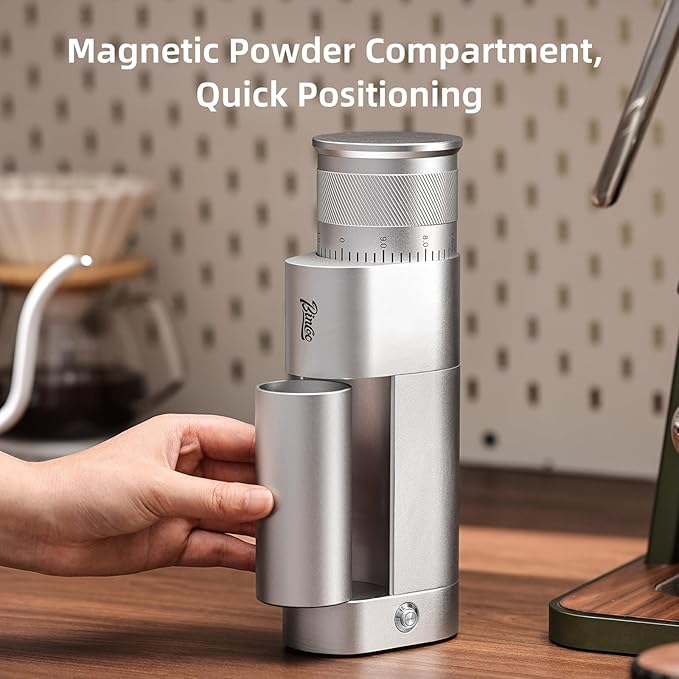 Electric Espresso Grinder - One-Touch Coffee Bean Grinder with Magnetic Dosing Cup and Air-Blowing, Stepless Adjustment Burr Coffee Grinder, Compact & Quiet for Home Office Use