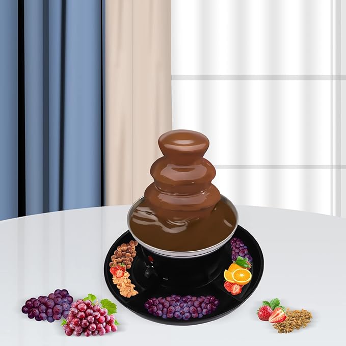 3 Tier Chocolate Fondue Fountain, 40W Stainless Steel Chocolate Fondue Fountain Machine Electirc Chocolate Fondue Set with Fruit Plate for Birthday Party Wedding Celebration
