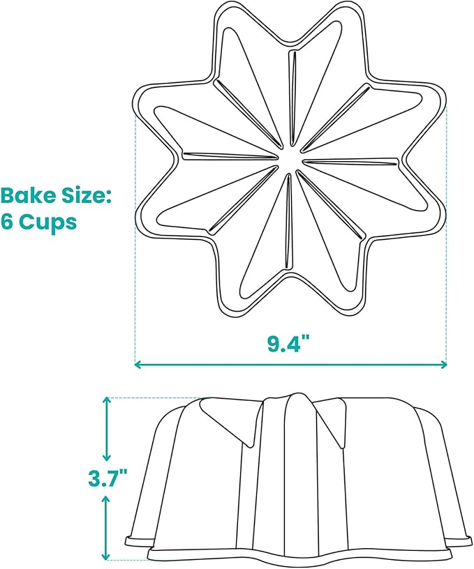 Baker's Secret Nonstick for Fluted Cake Pan, Heavy Duty Die Cast Aluminum Fluted Cake Baking Pans, 2 Layers Non-stick Coating For Easy Release - The Cast Aluminum Collection (Nova)