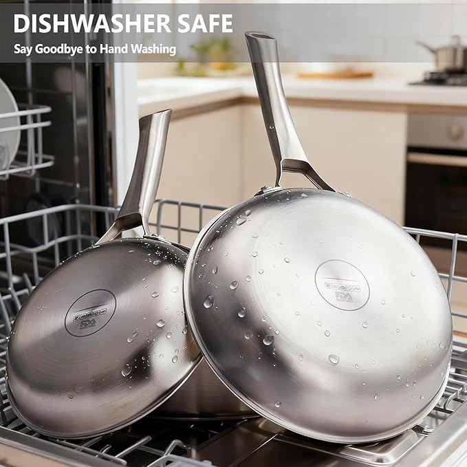 Bonnlo 10 Pieces Cookware Set, 3-Ply Stainless Steel Pots and Pans Set with Lids, Non-Toxic Kitchen Set, Oven & Dishwasher Safe, Induction Cooking Set, PFOA & PTFE Free, Compatible for All Cooktops