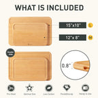 2 Packs Natural Wood Cutting Board Set Non Toxic Bamboo Cutting Boards with Juice Groove Wooden Chopping Board Ideal Charcuterie for Meat Fruit Vegetables Cheese Hardwood Kitchen Counter Kit