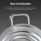 SUNHOUSE 5 Quart Stainless Steel Steamer Insert – Multi-Purpose Soup & Food Steamer with Stay-Cool Handles & Heavy-Duty Glass Lid – Fits Various Pot Sizes (8", 9", 9.5")