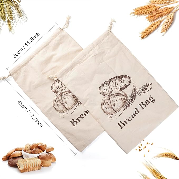 2 Pack Cotton Bread Bags for Homemade Bread, Large sourdough bread bags with TPU Lining, 12 X18 Inches Reusable Food Storage Bags (2)