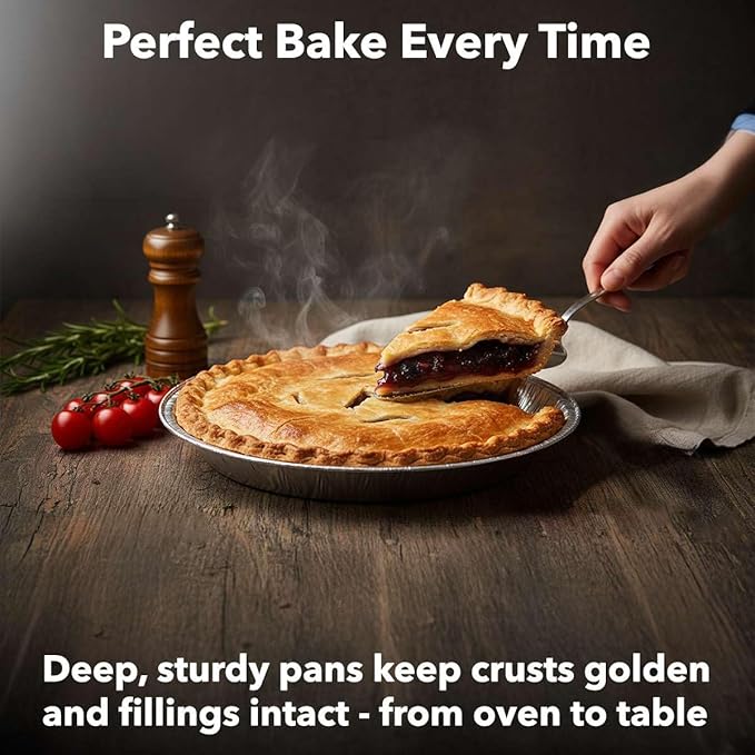 125-Pack 11 3/4" Foil Pie Pans - Extra Deep 1 3/8" Disposable Aluminum Pie & Tart Pans with Full Curl Rim - For Commercial Baking, Batch Cooking, Freezer Storage & Retail Packaging