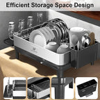 Dish Drying Rack | Stainless Steel Dish Rack for Kitchen Counter, Space Saving | Dish Drainer with Drainage & Utensil Holder | Escurridor de Platos para Fregadero (Black)