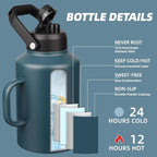BJPKPK 1 Gallon Water Bottle with Handle, Large Dishwasher Safe 128oz Insulated Water Bottle, BPA Free Water Jug, Wide Mouth Metal Water Bottle with Anti-slip Bottom, Keep Cold & Hot,Navy Blue