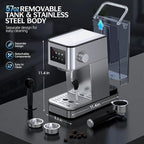 Espresso Machine with Milk Frother, 20 Bar Compact Coffee Machine with Touch Screen & 57.5oz Removable Water Tank for Home, Stainless Steel Espresso Maker for Cappuccino, Latte(2025 updated model)