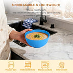 Homienly Wheat Straw Bowls, 8 PCS Microwave Safe Bowl Unbreakable for Salad, Soup, Cereal, Oatmeal, Reusable Plastic Bowls for Kithen, Family, Camping, Party, Dishwasher Safe, 26 OZ (Gradient Blue)