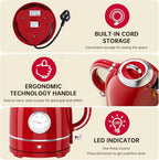 Kawu Electric Kettle, 1.3L/1.4QT Retro Electric Kettle Hot Tea Water Boiler with 304 Stainless Steel Inner, 1000W Fast Boiling Kettle with Boil-Dry Protection, Auto Shut Off, Keep Warm, Food Grade