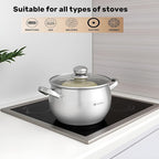 Daniks Classic 3 Quart Stainless Steel Stock Pot with Glass Lid, Tri-Ply Bottom for Even Heating, Induction Compatible, Dishwasher Safe